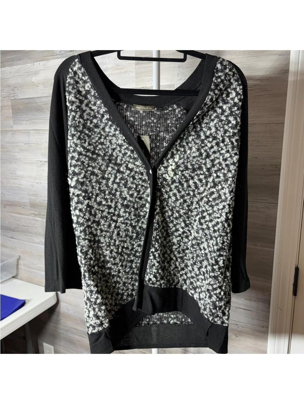 SALE!! Nally & Millie Black and White Bouclé Cardigan Sweater 1062